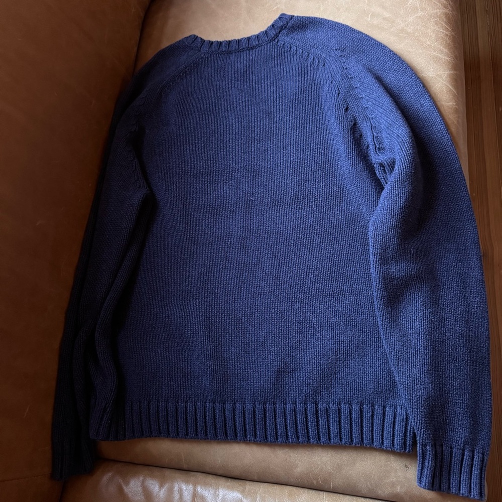 Land’s End Vintage USA Flag Motif Blue Crewneck 100% cotton Sweater 4th of July - Picture 5 of 10